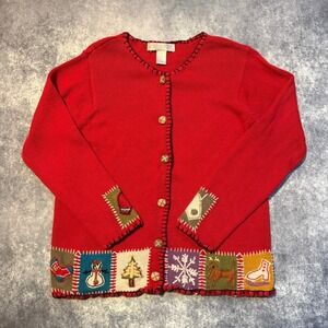 Vintage Grandma Granny Knit Ugly Christmas Sweater Cardigan Women Size M